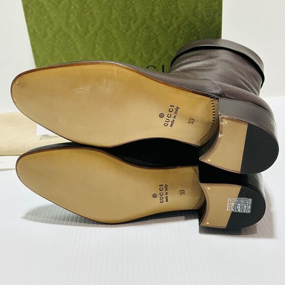 Gucci Men Boots 10/ US 10.5 Cocoa Leather Block Heel Mid Calf Pull-On NIB - Picture 10 of 12
